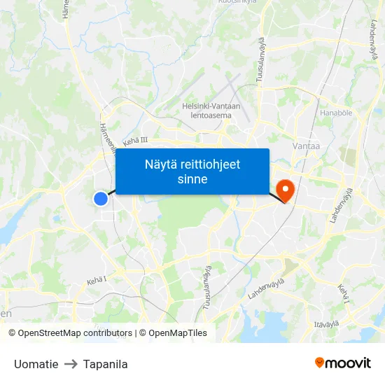 Uomatie to Tapanila map