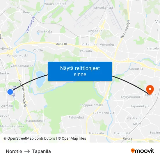 Norotie to Tapanila map