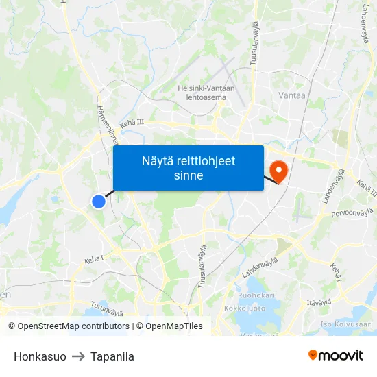 Honkasuo to Tapanila map