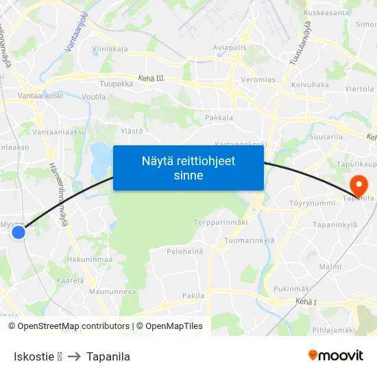 Iskostie 🛍️ to Tapanila map