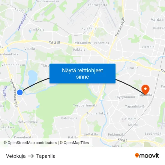 Vetokuja to Tapanila map
