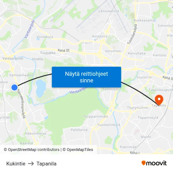 Kukintie to Tapanila map