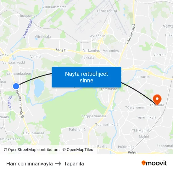 Hämeenlinnanväylä to Tapanila map
