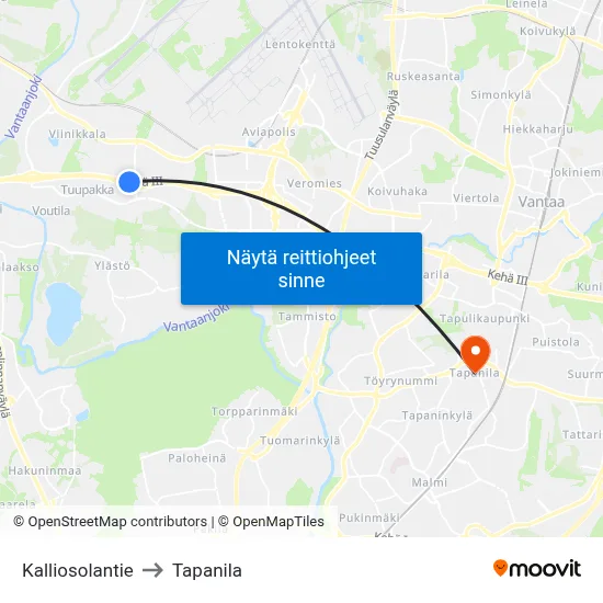 Kalliosolantie to Tapanila map