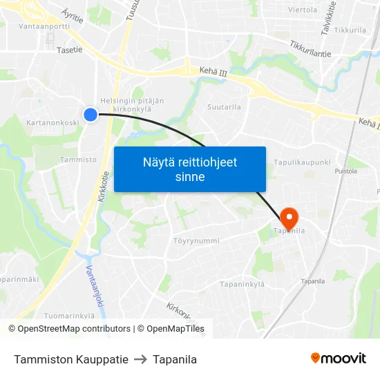 Tammiston Kauppatie to Tapanila map