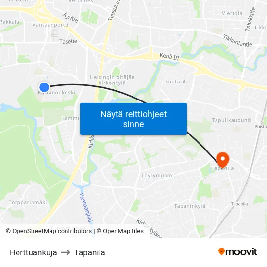 Herttuankuja to Tapanila map