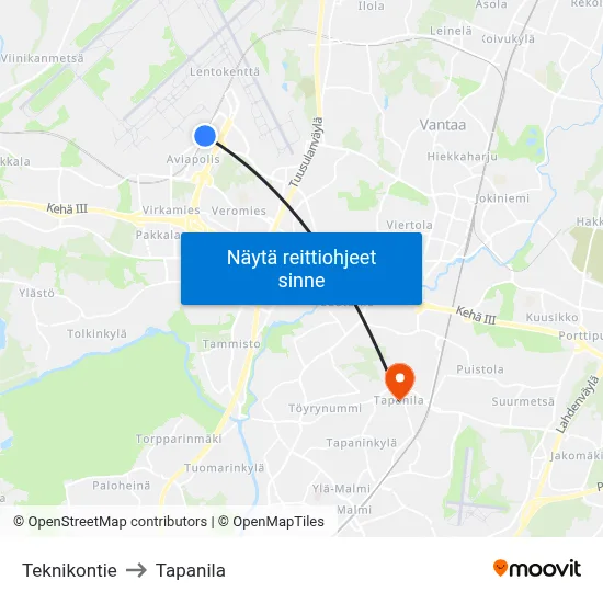 Teknikontie to Tapanila map