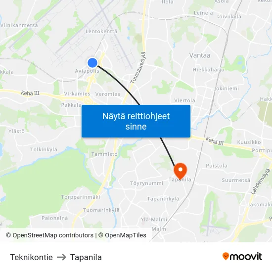 Teknikontie to Tapanila map