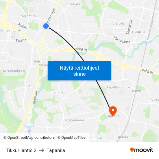 Tikkurilantie 2 to Tapanila map