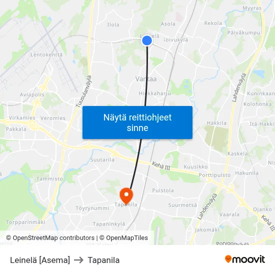 Leinelä [Asema] to Tapanila map