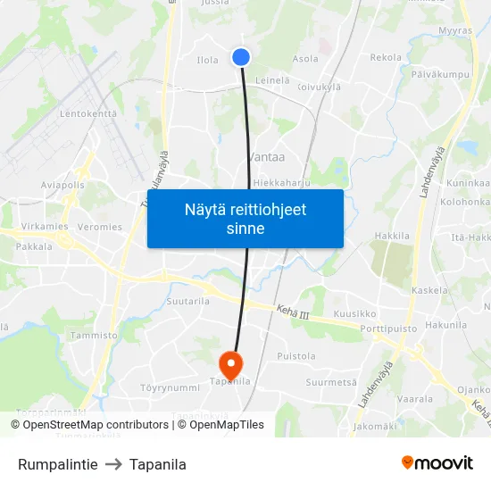 Rumpalintie to Tapanila map