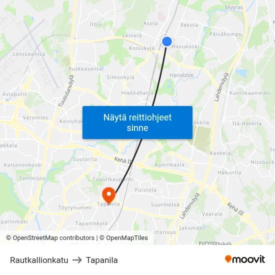 Rautkallionkatu to Tapanila map