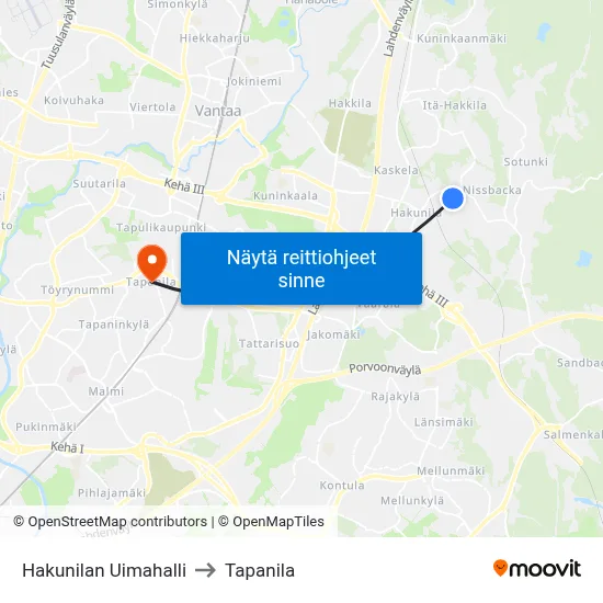 Hakunilan Uimahalli to Tapanila map