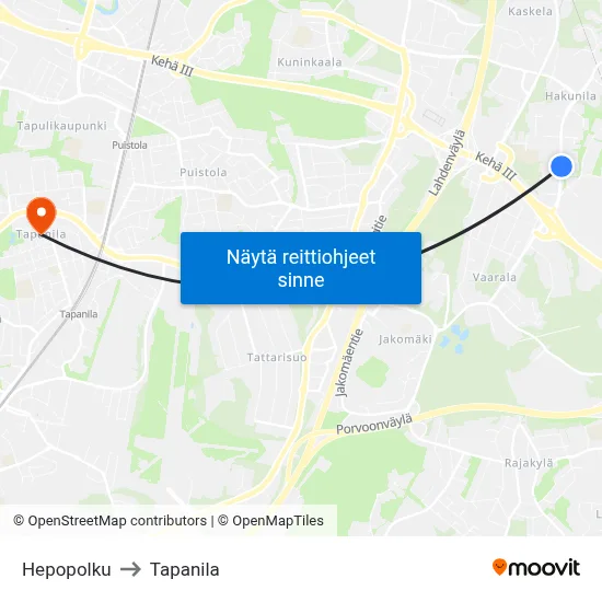 Hepopolku to Tapanila map