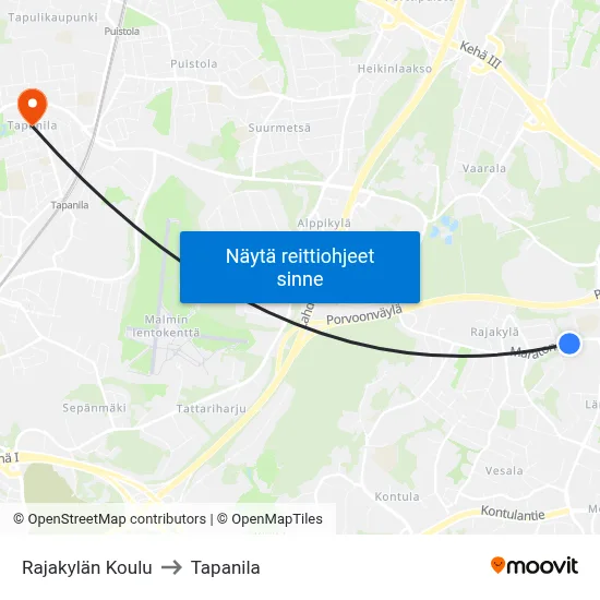 Rajakylän Koulu to Tapanila map