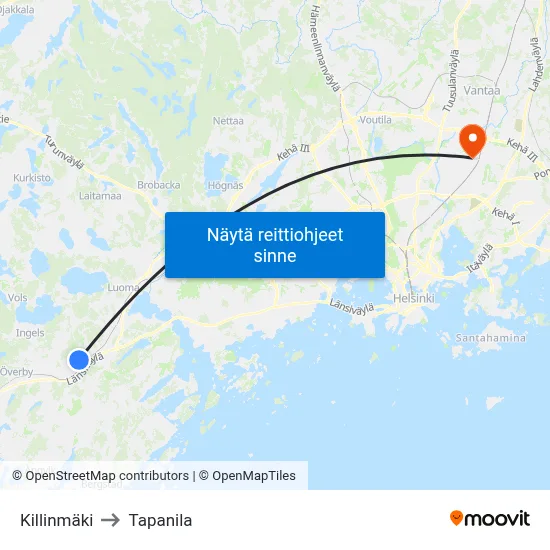Killinmäki to Tapanila map