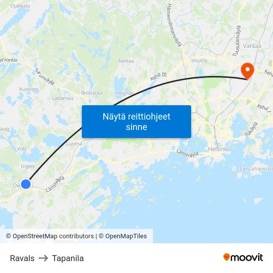 Ravals to Tapanila map