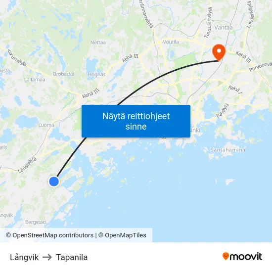 Långvik to Tapanila map