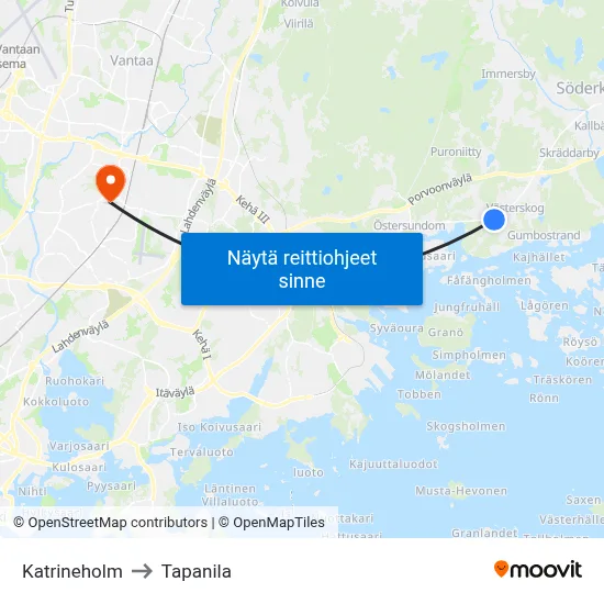Katrineholm to Tapanila map