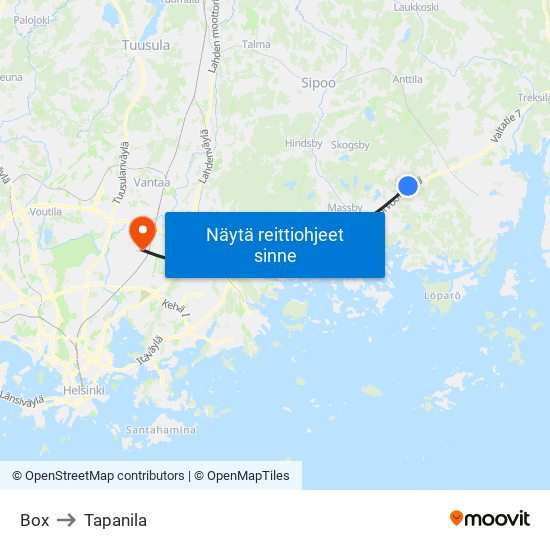 Box to Tapanila map