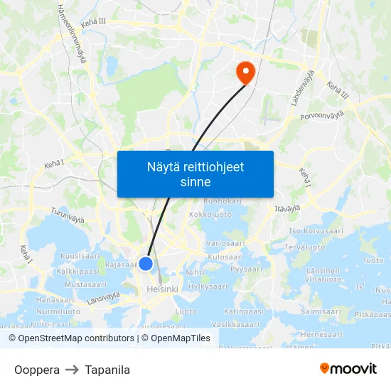 Ooppera to Tapanila map