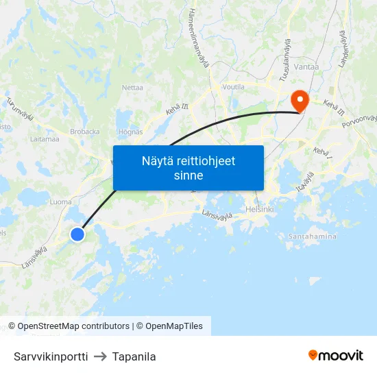 Sarvvikinportti to Tapanila map