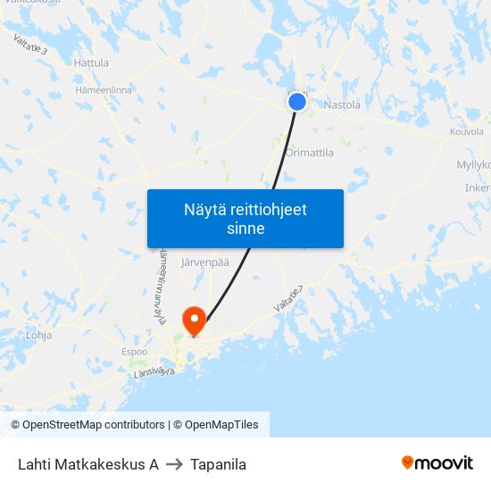 Lahti Matkakeskus A to Tapanila map