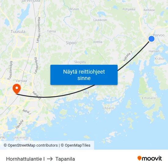 Hornhattulantie I to Tapanila map