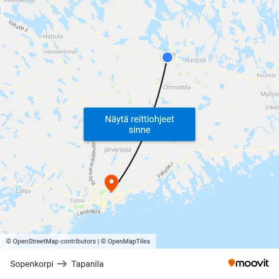 Sopenkorpi to Tapanila map