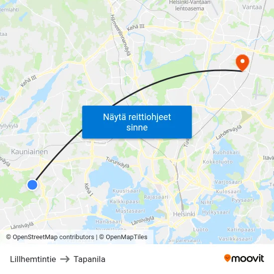 Lillhemtintie to Tapanila map