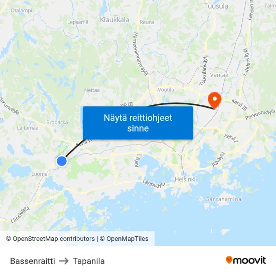 Bassenraitti to Tapanila map