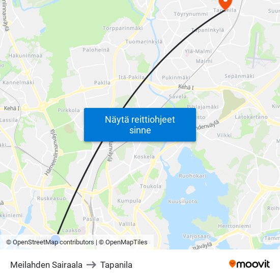 Meilahden Sairaala to Tapanila map