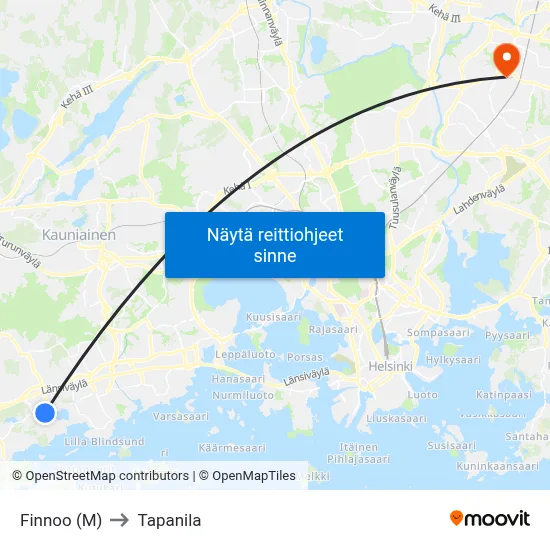 Finnoo (M) to Tapanila map