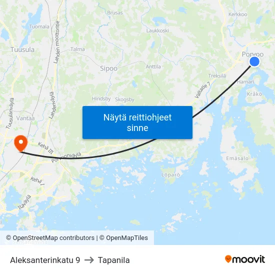 Aleksanterinkatu 9 to Tapanila map
