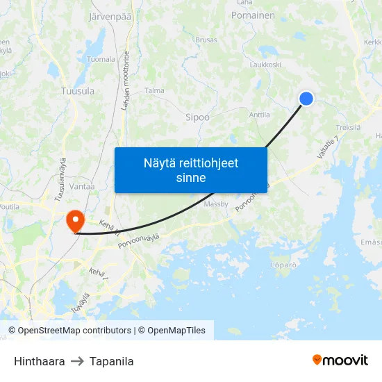 Hinthaara to Tapanila map