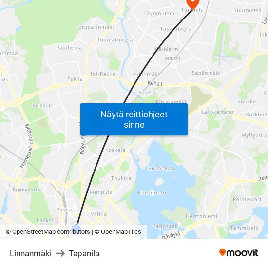 Linnanmäki to Tapanila map