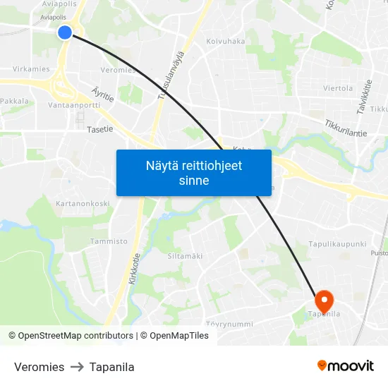 Veromies to Tapanila map
