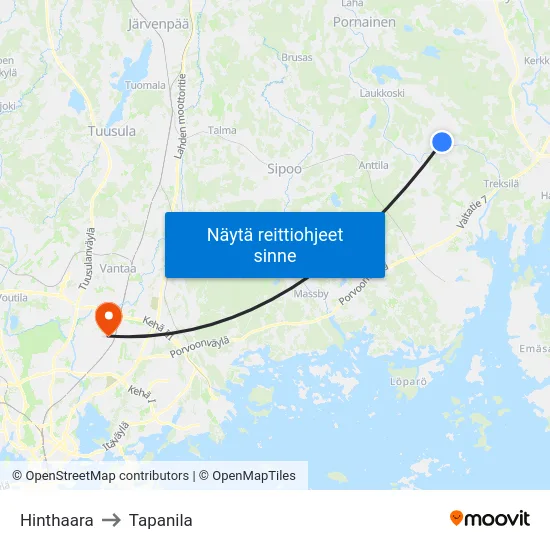 Hinthaara to Tapanila map