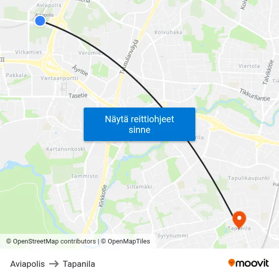 Aviapolis to Tapanila map