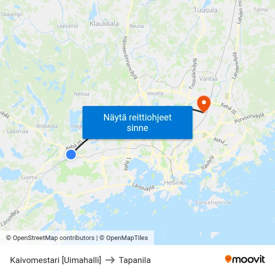 Kaivomestari [Uimahalli] to Tapanila map