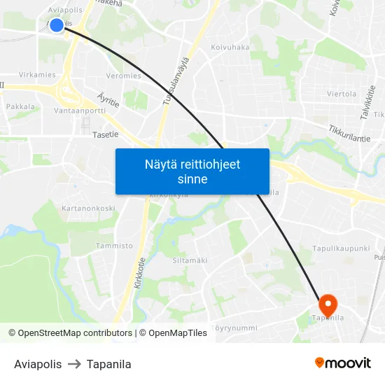 Aviapolis to Tapanila map