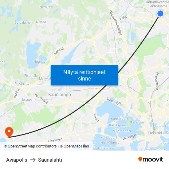 Aviapolis to Saunalahti map