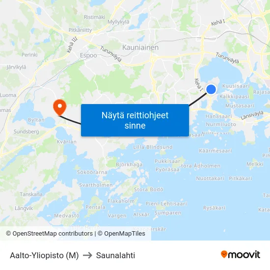 Aalto-Yliopisto Ⓜ️ to Saunalahti map