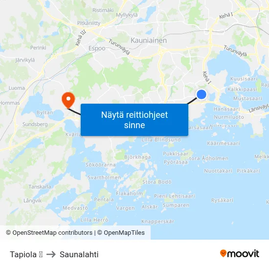 Tapiola 🛍️ to Saunalahti map
