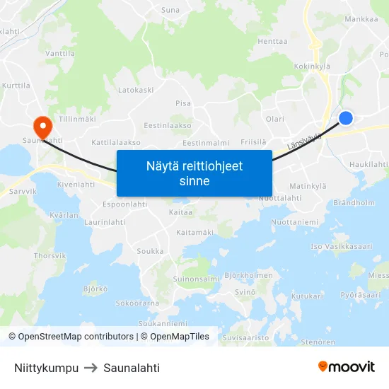 Niittykumpu to Saunalahti map