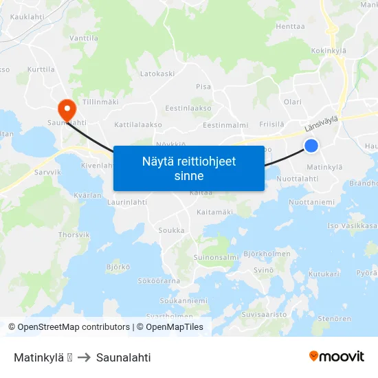 Matinkylä 🛍️ to Saunalahti map