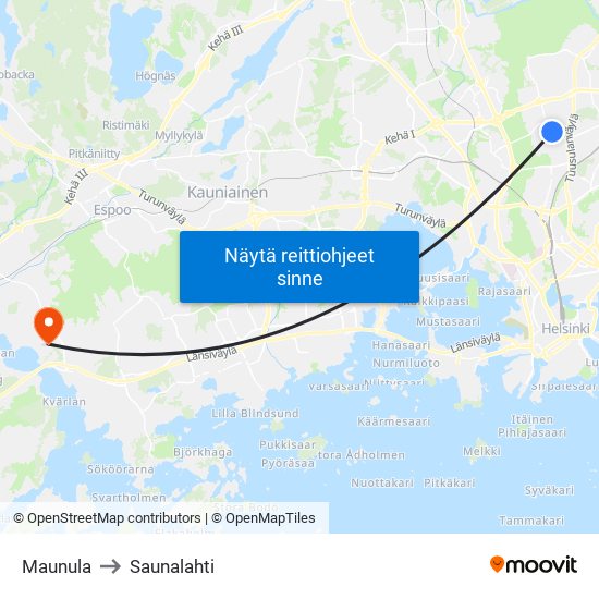 Maunula to Saunalahti map