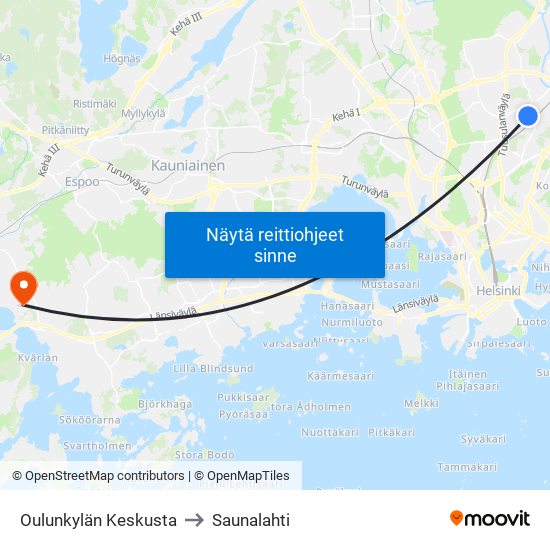 Oulunkylän Keskusta to Saunalahti map