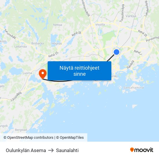 Oulunkylän Asema to Saunalahti map
