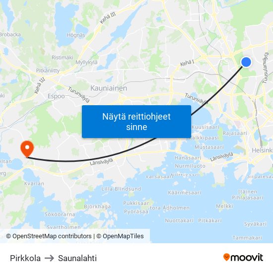 Pirkkola to Saunalahti map